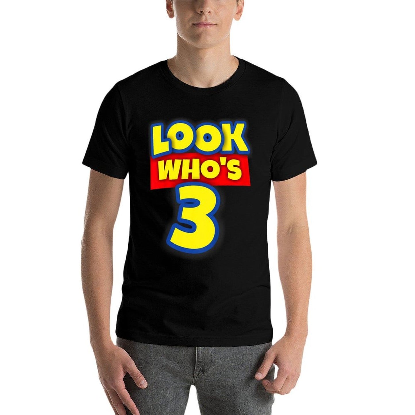 3 Year Old Birthday Party Theme Boys Girls Look Who's 3 Tagless Design T-Shirt