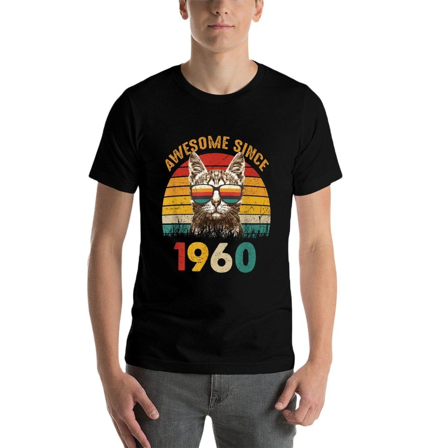 65th Birthday Gift Vintage Cat Lover Awesome Since 1960 Easy-care T-Shirt