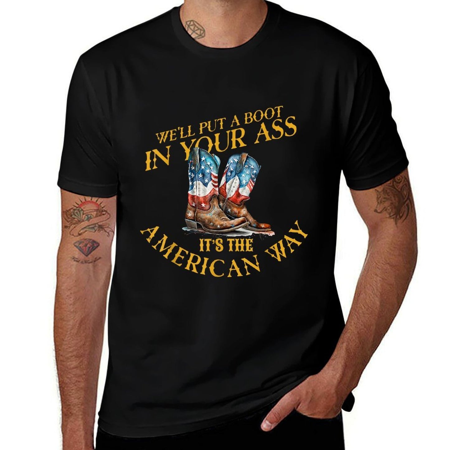 Well Put A Boot In YourAss Its The America Way 4th of July Oversized Silhouette T-Shirt