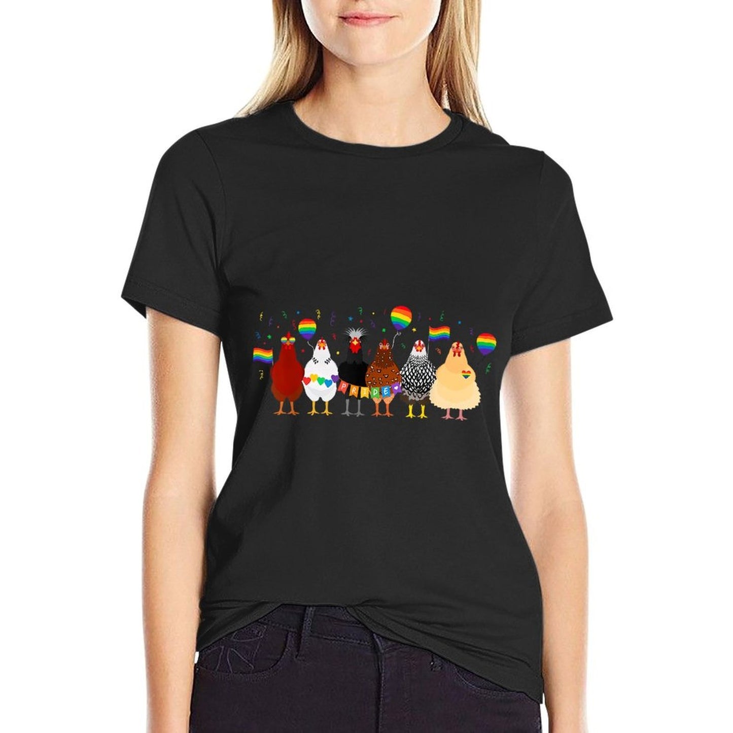 Vintage Gay Pride Chickens With Balloon Rainbow LGBTQ Graphic-printed T-Shirt