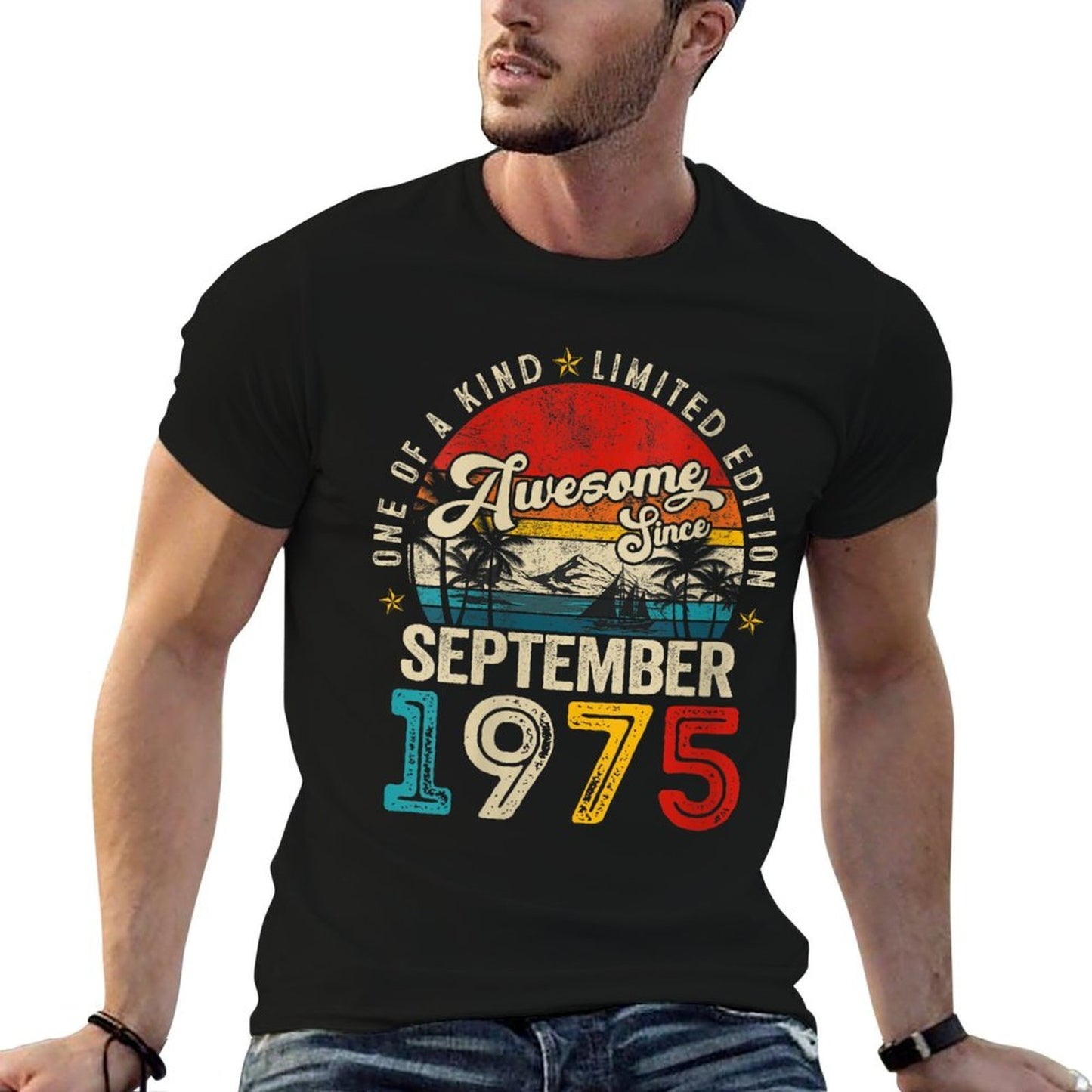 Womens Awesome Since September 1975 Vintage Men Women 50th Birthday Summer-ready Fabric T-Shirt