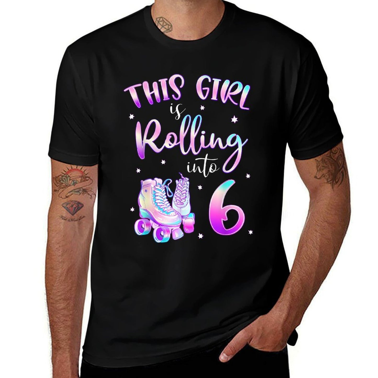 6th Bday Rolling Into 6 Birthday Girl Roller Skate Party Lightweight T-Shirt