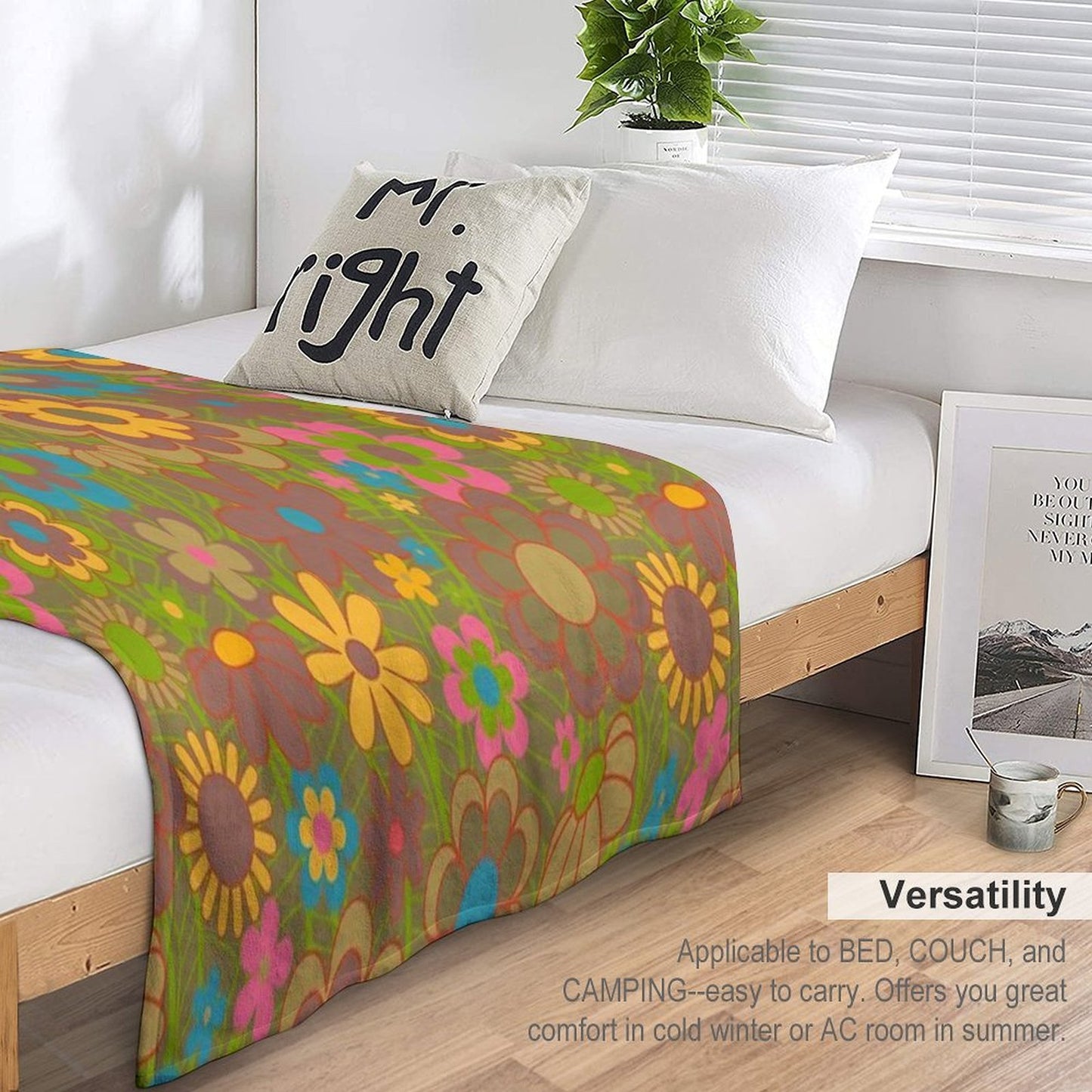 70s Joyride Flower Pattern Anti-pilling Throw Blanket