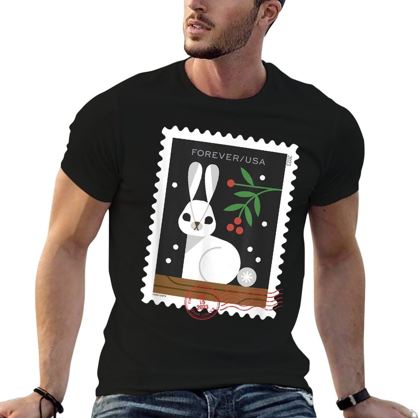 USPS Winter Woodland Animals - Rabbit Stamp Vintage-inspired T-Shirt