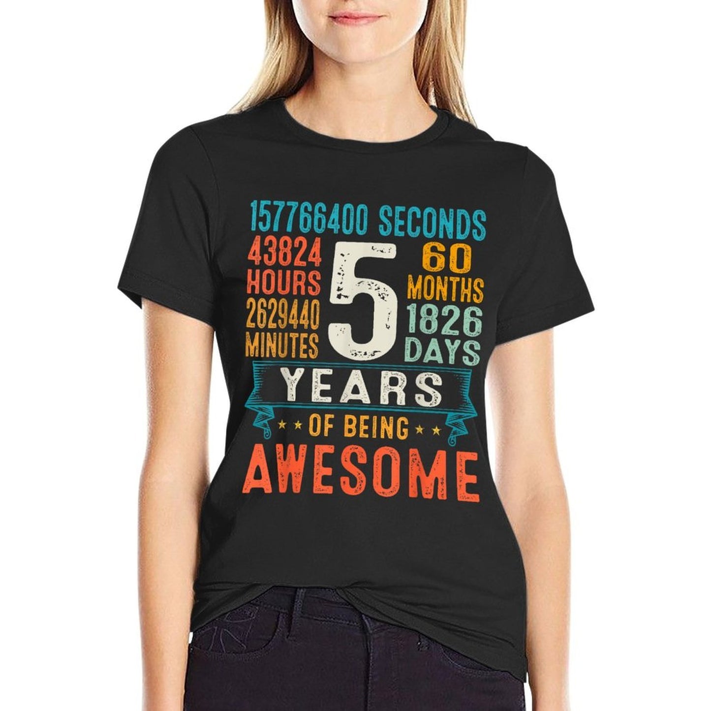 5 Years Old Retro Distressed 5th Birthday Gifts 60 Months Fade-proof Color T-Shirt