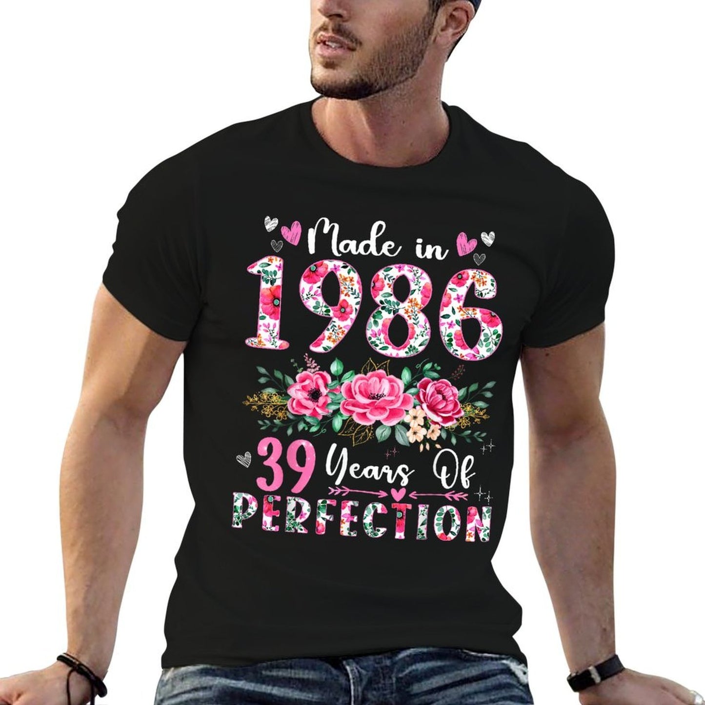 39 Year Old Made In 1986 Floral 39th Birthday Women Slim-fit Cut T-Shirt