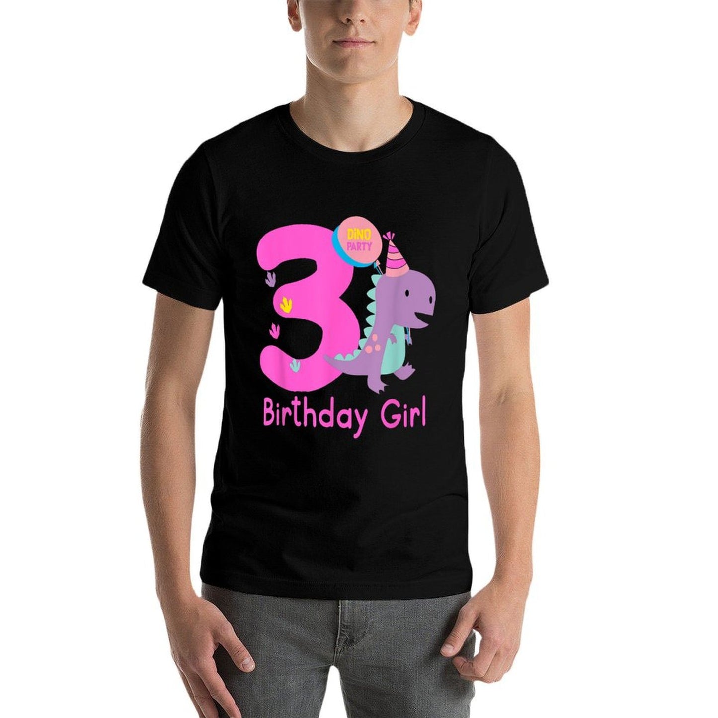 3rd Birthday Dinosaur Girl T-Rex Matching Family Party Three Oversized Silhouette T-Shirt