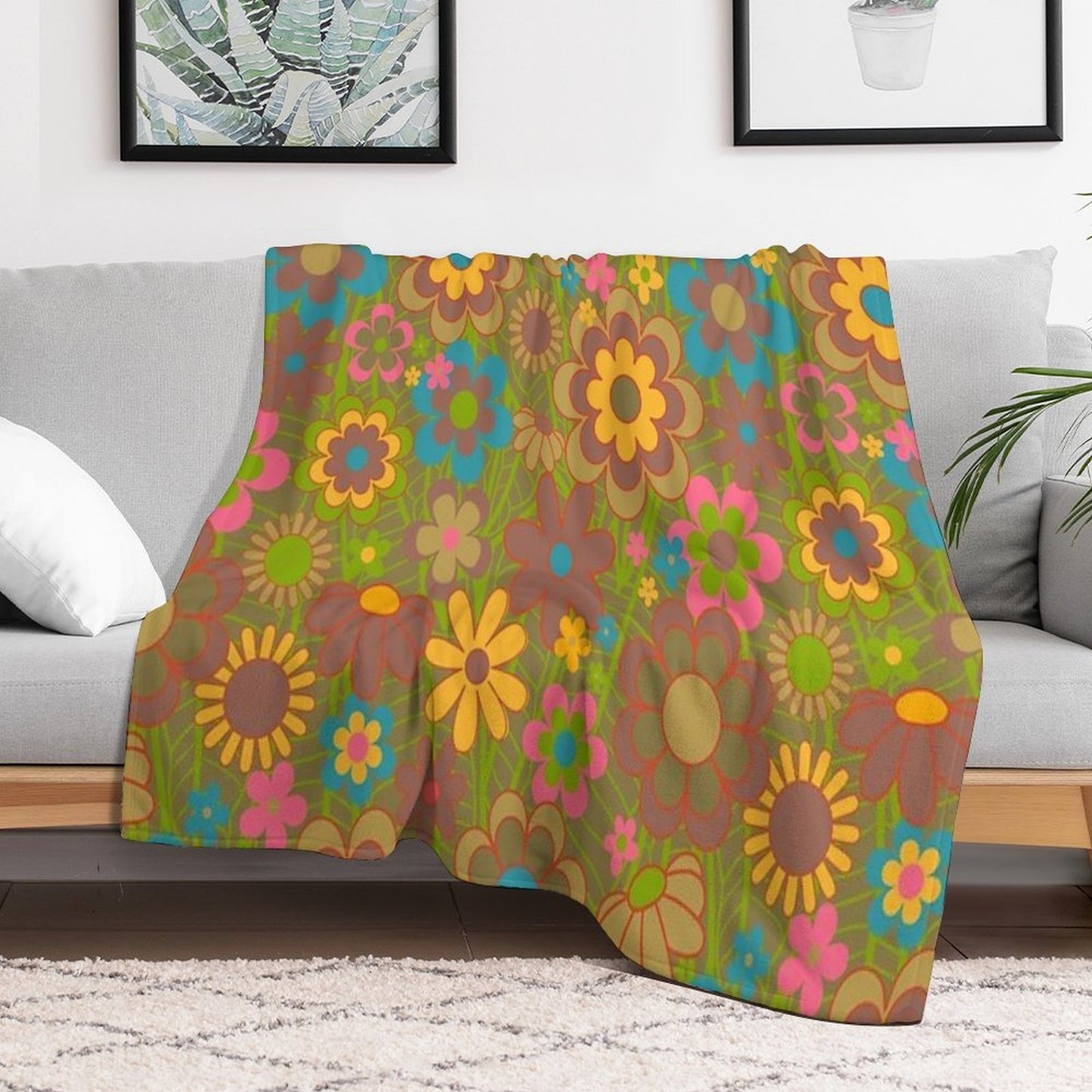 70s Joyride Flower Pattern Anti-pilling Throw Blanket