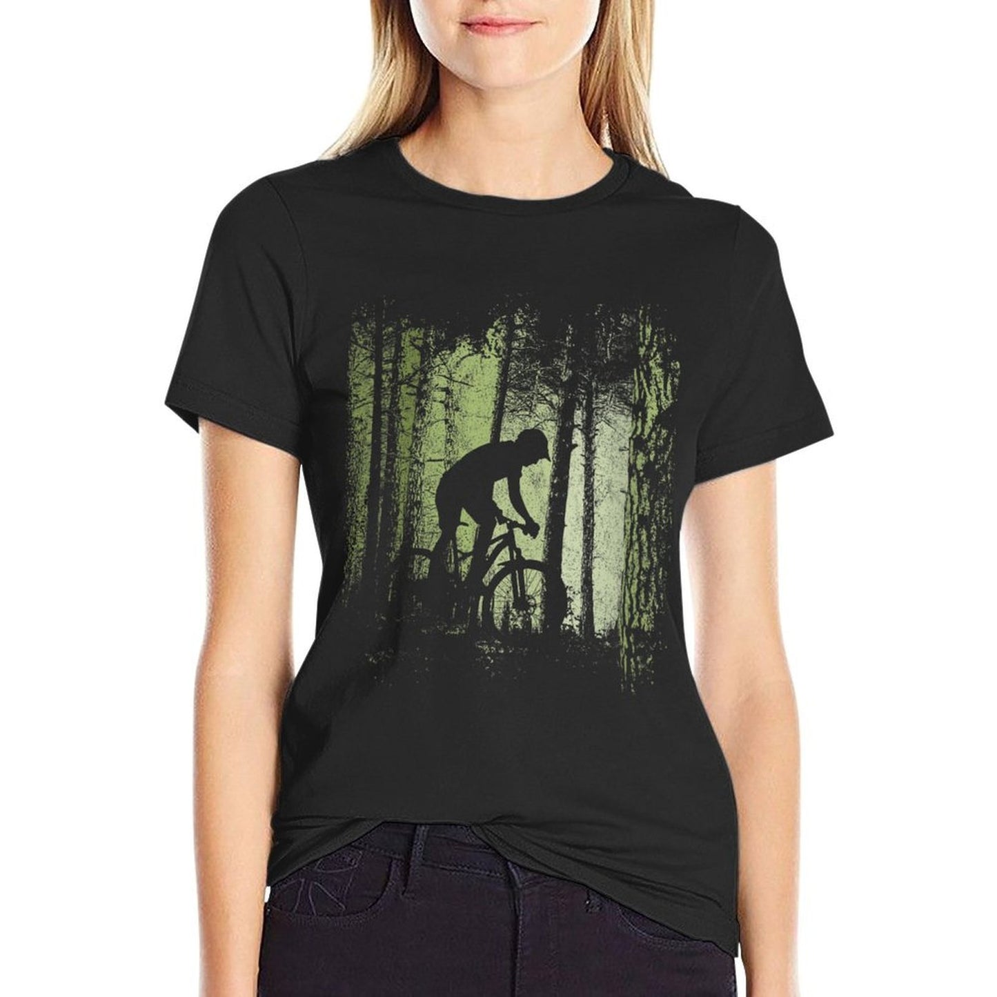 Womens Twilight Forest Trail Bike Cyclist Offroad Downhill MTB Heathered Texture T-Shirt
