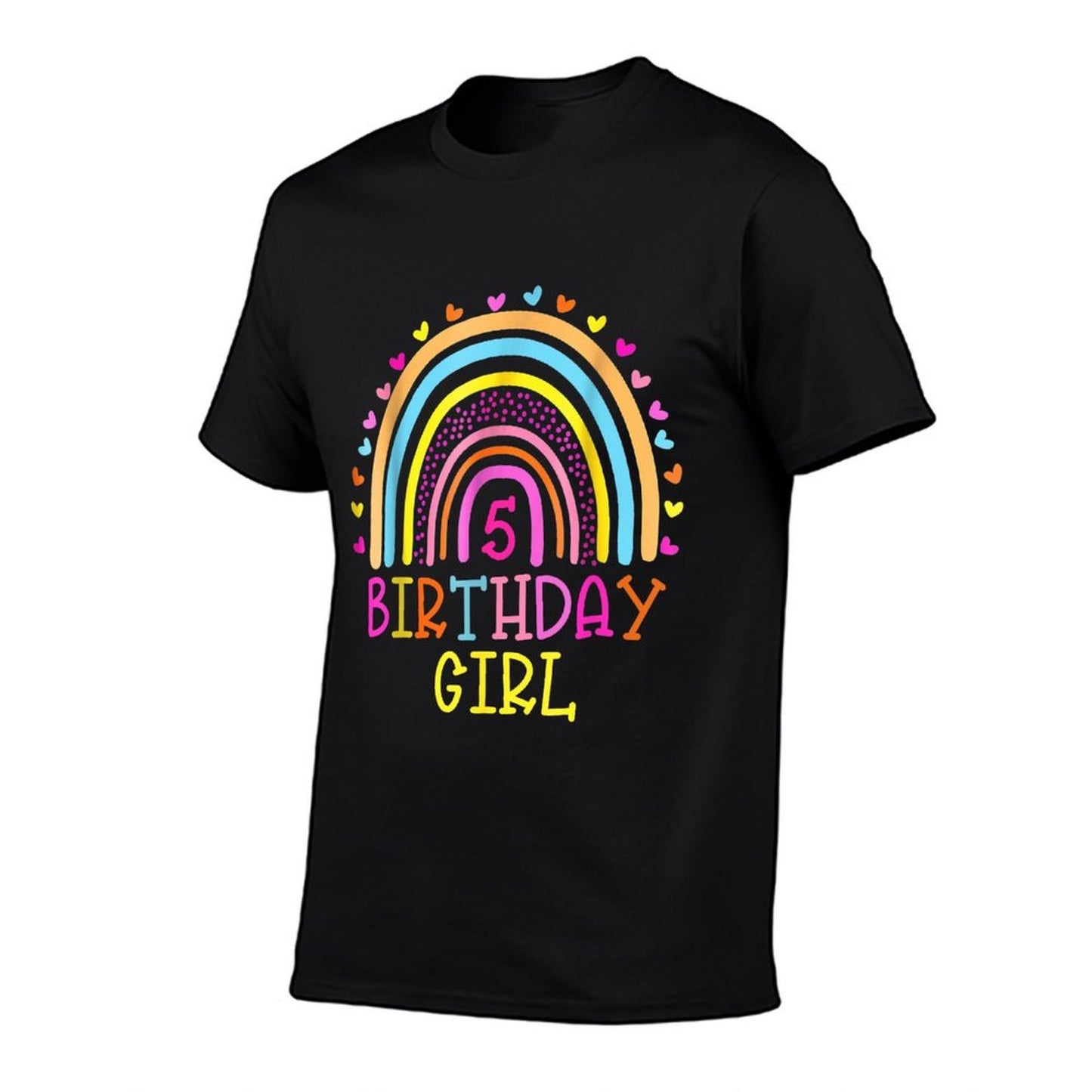 5 Year Old 5th Birthday Girl Rainbow Fade-proof Color T-Shirt