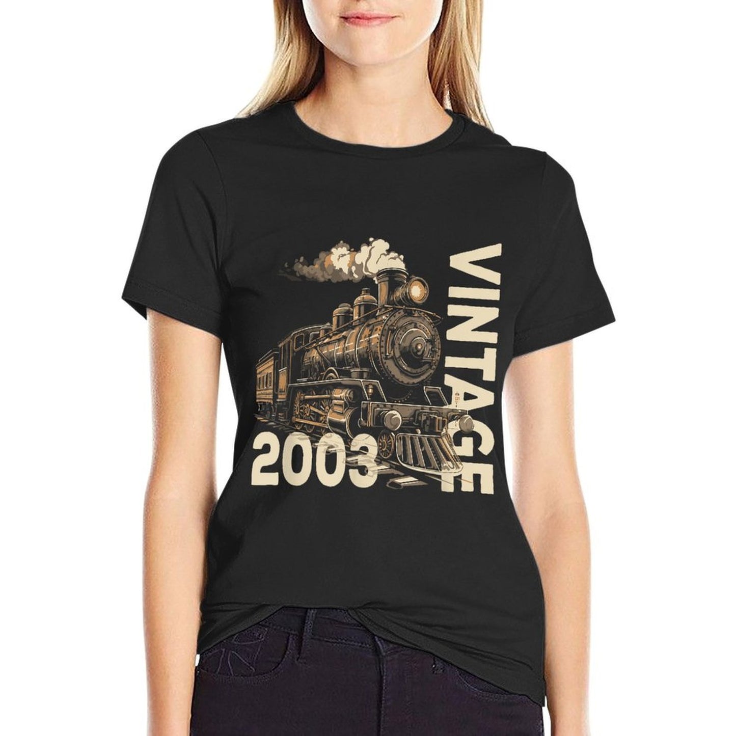 Vintage 2003 Steampunk Steam Train Locomotive 21st Birthday Trendy Pattern T-Shirt