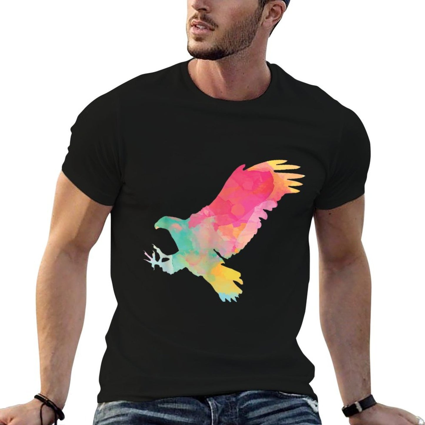 Watercolor Flying Hawk Colorful Birders Bird Watching Moisture-wicking T-Shirt