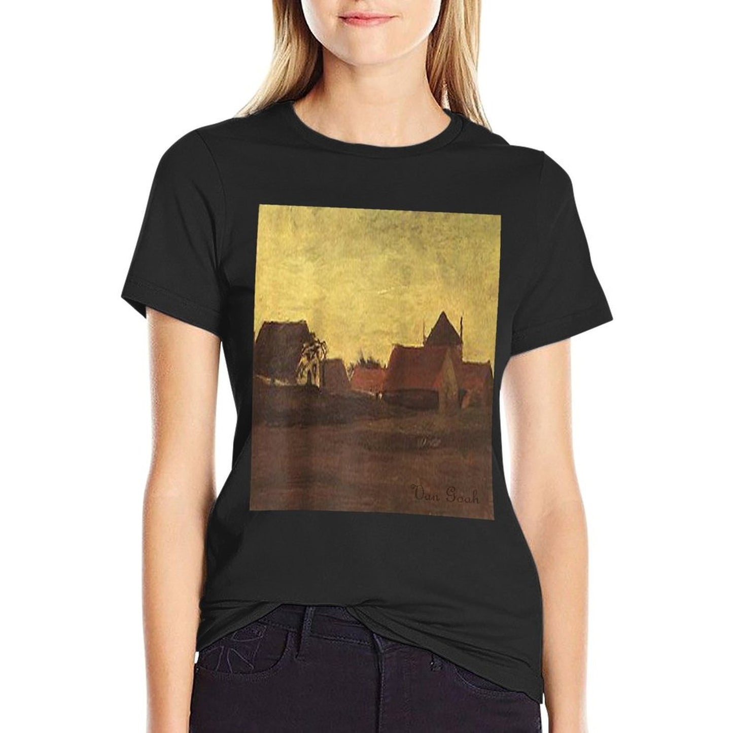 Van Gogh Farmhouses in Loosduinen Near The Hague at Twilight Raglan Baseball High-quality Stitching T-Shirt