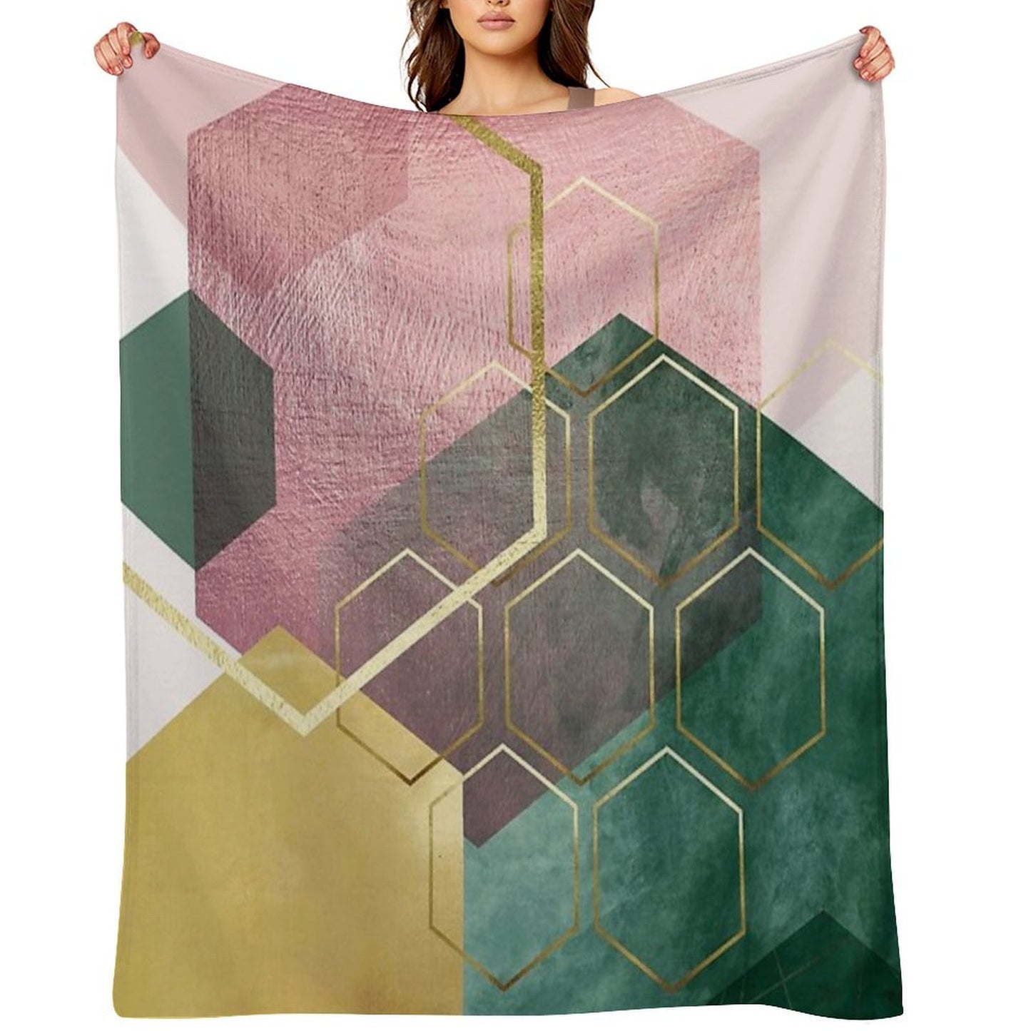 Emerald Green And Pink Geo No 3 Premium Throw Blanket