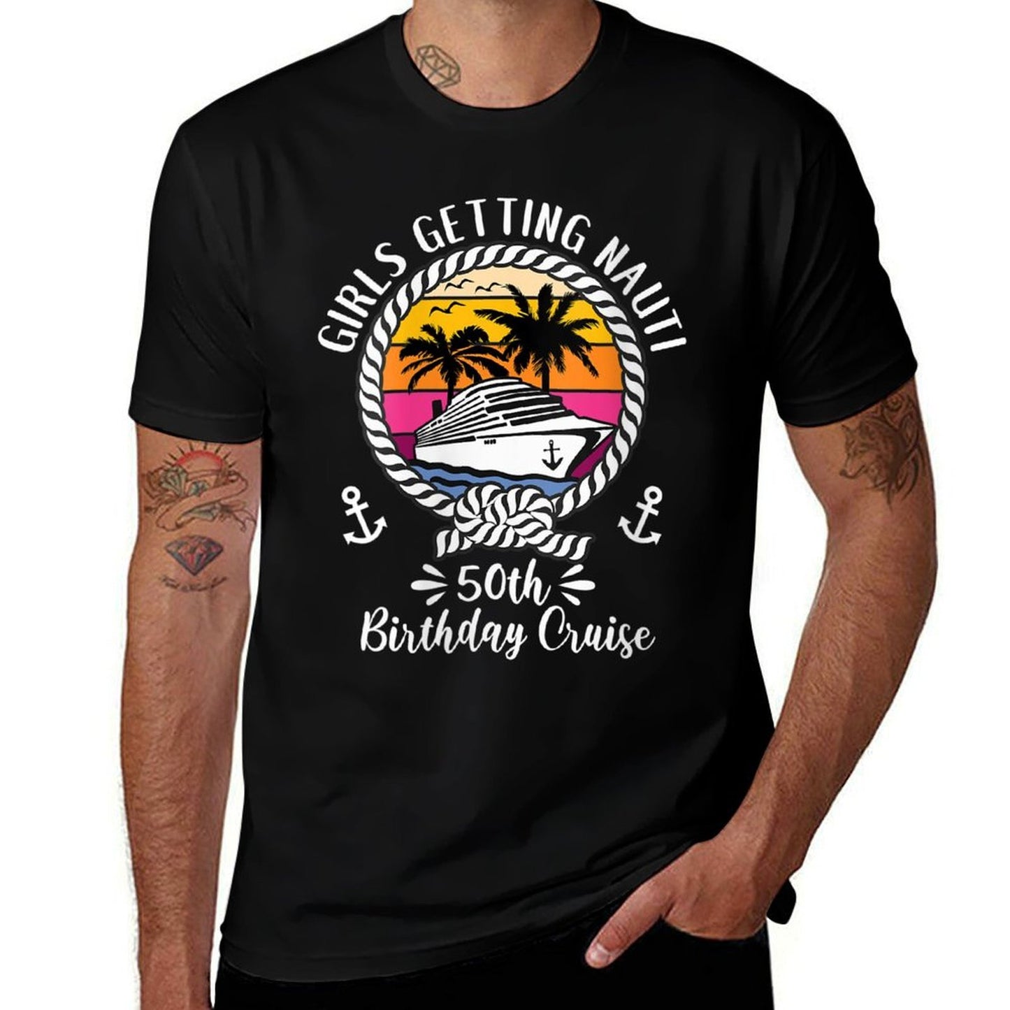 Womens Funny Girls Cruise Girls Getting Nauti 50th Birthday Cruise Eco-friendly Material T-Shirt