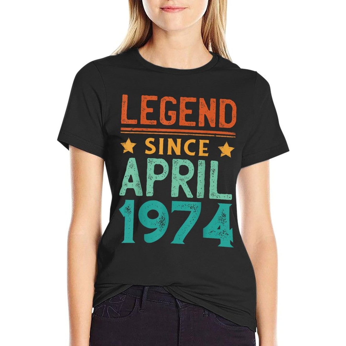 50 Years Old Legend Since April 1974 50th Birthday Ribbed Collar T-Shirt