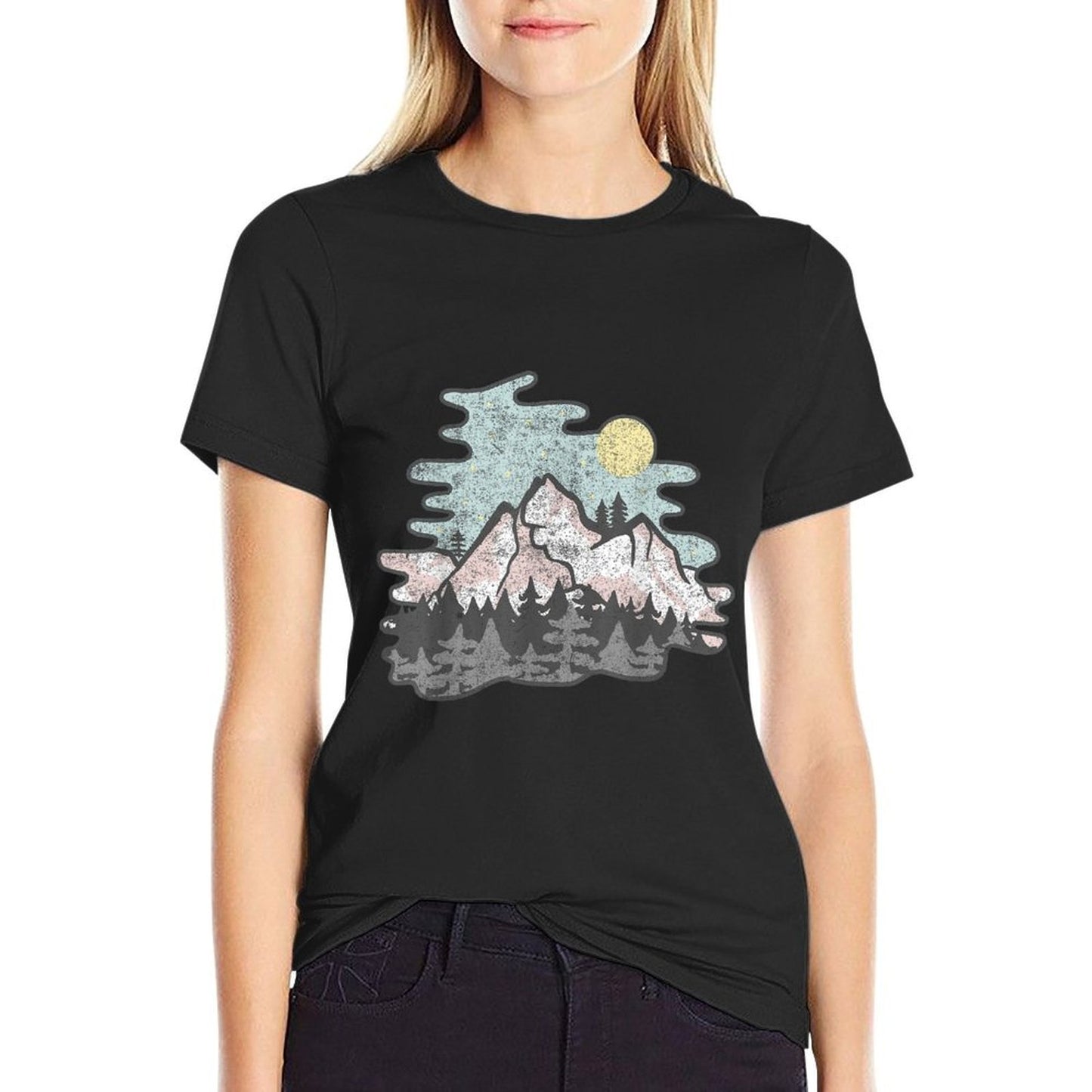 Vintage Style Mountains At Twilight Nature Stretchy T-Shirt