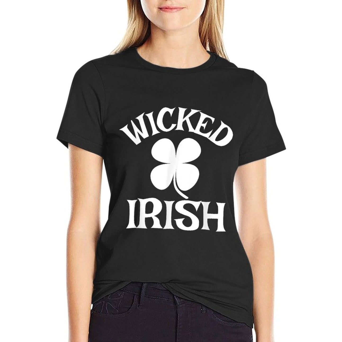 Wicked Irish St Patricks Day for Men Women & Kids Ribbed Collar T-Shirt