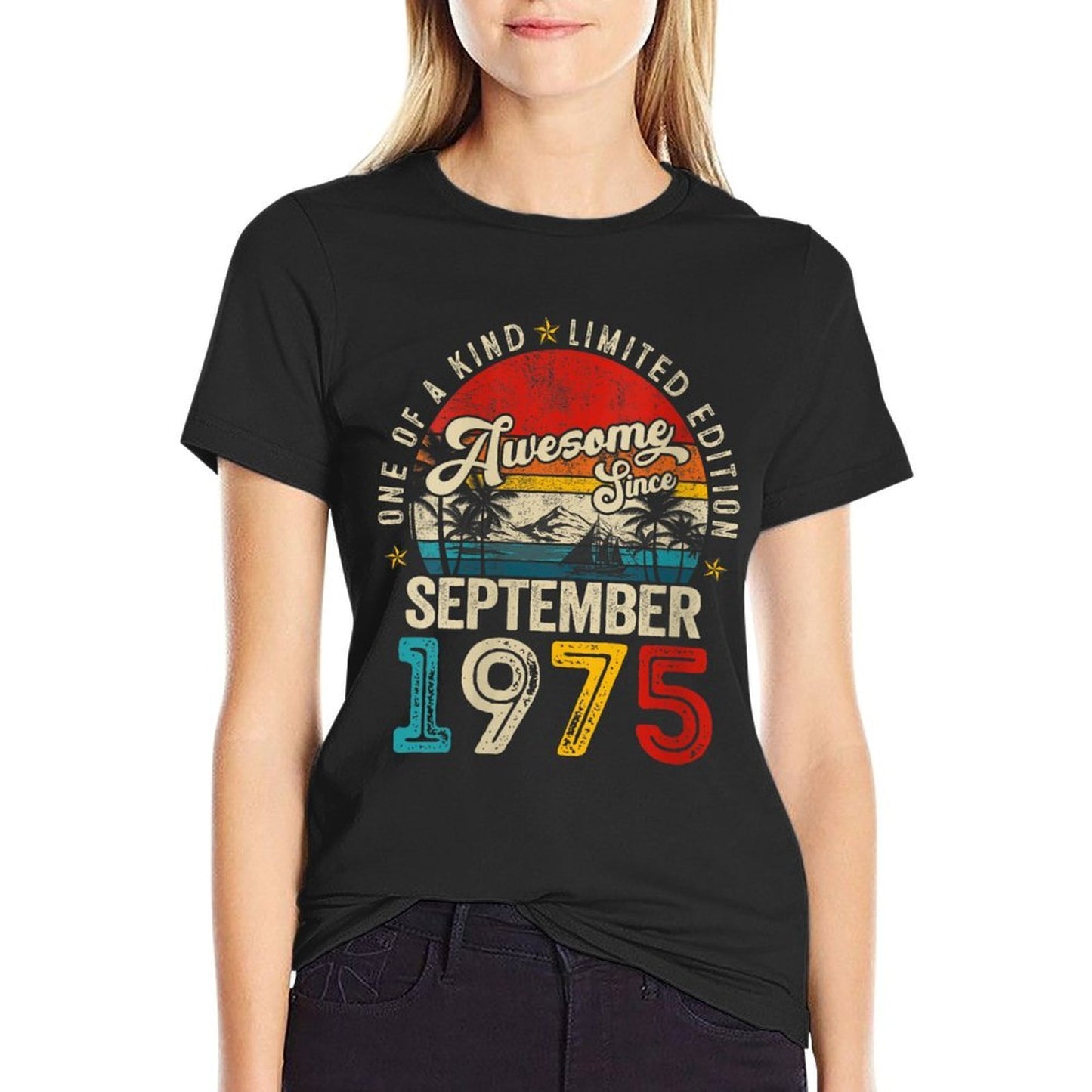Womens Awesome Since September 1975 Vintage Men Women 50th Birthday Summer-ready Fabric T-Shirt