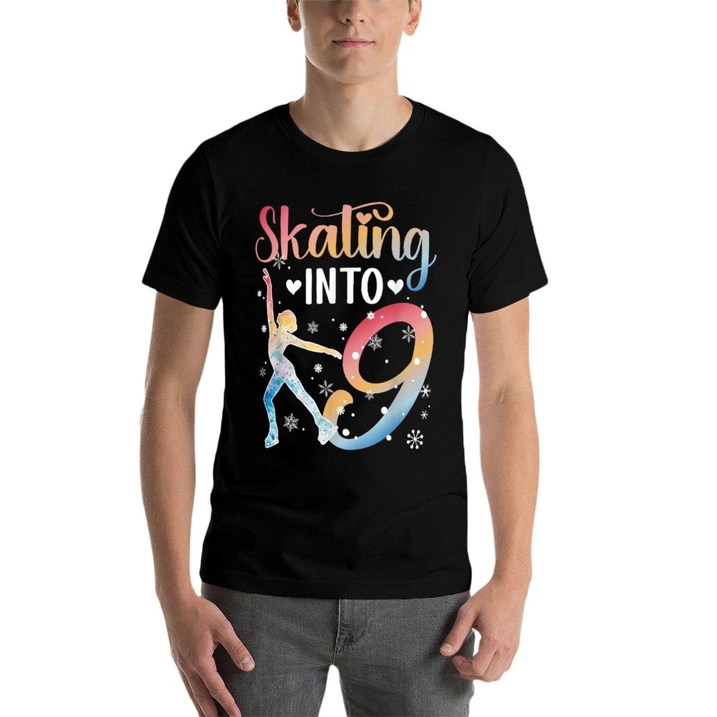 9th Birthday Ice Skating Girl Nine Year Old Ice Skater Rolled Sleeves T-Shirt