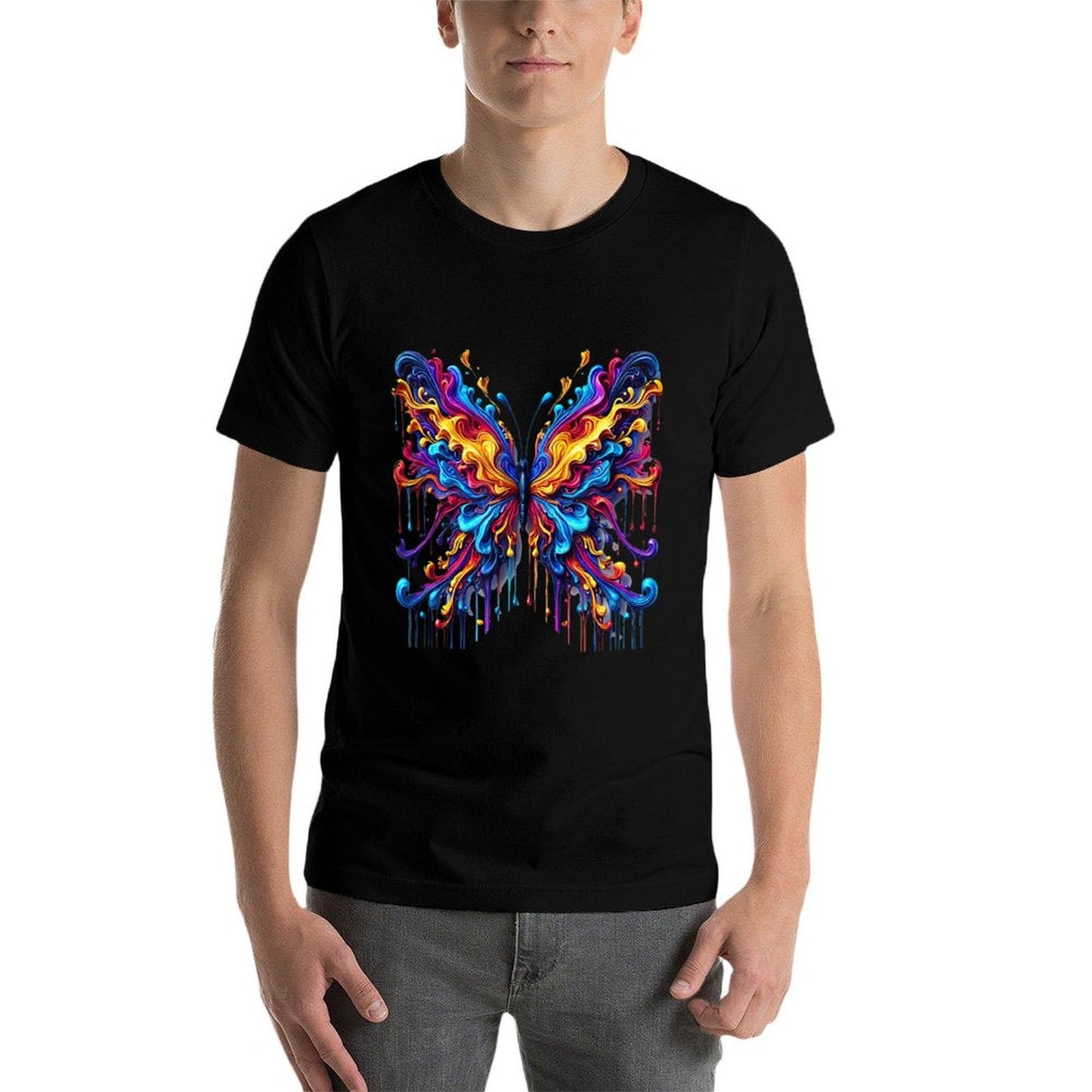 Vibrant Abstract Butterfly Graphic Design Fade-proof Color T-Shirt