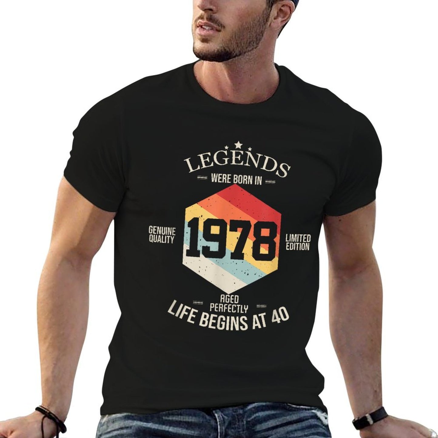 40th Birthday Gift Vintage 1978 Men Women Ribbed Collar T-Shirt