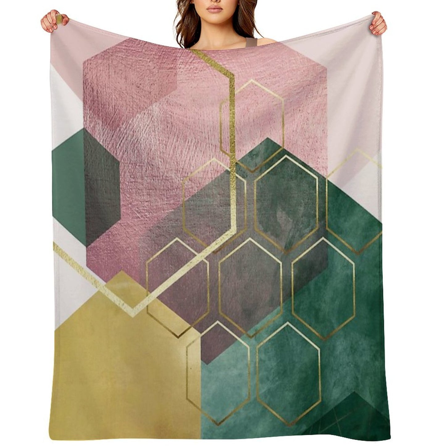 Emerald Green And Pink Geo No 3 Premium Throw Blanket