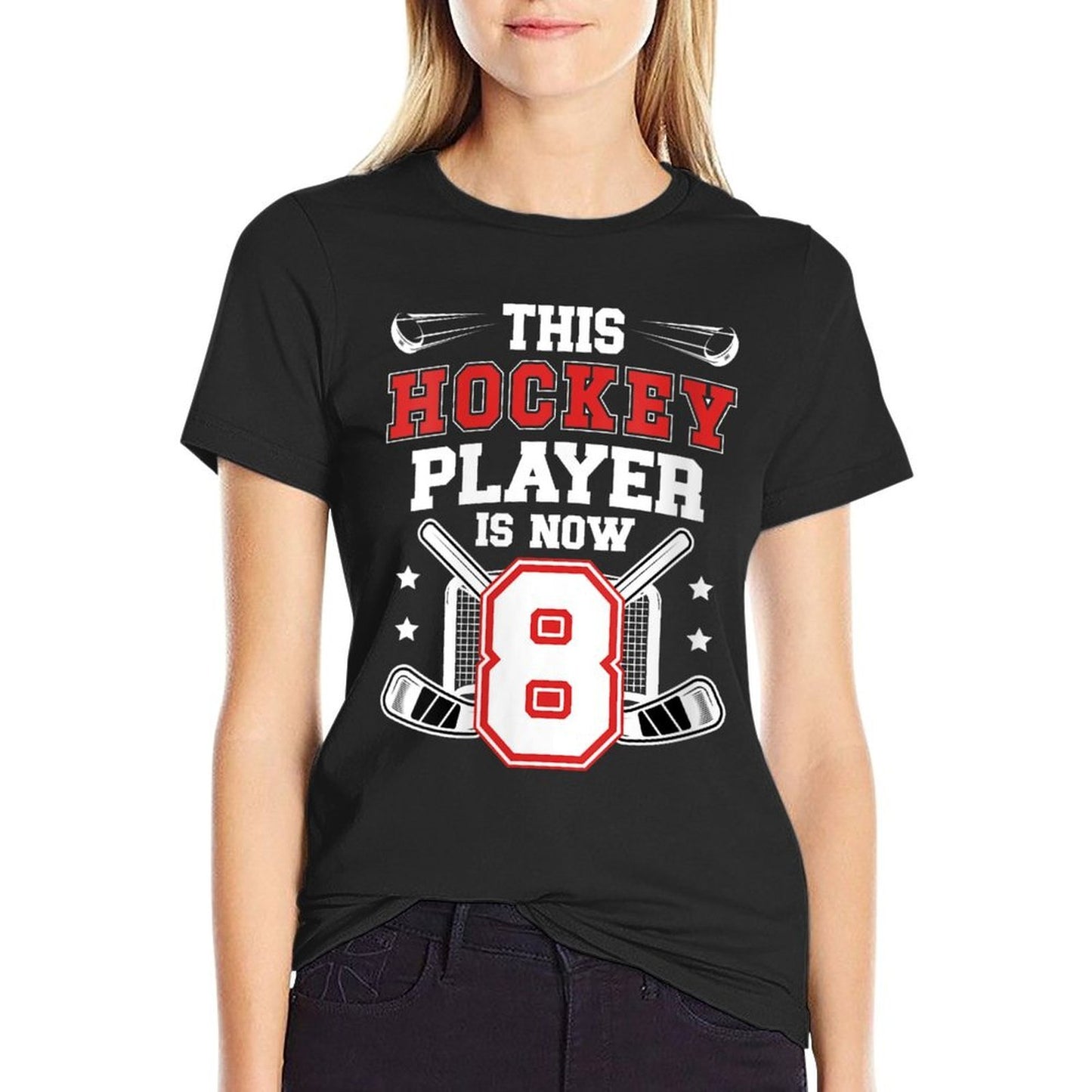 Womens 8th Ice Hockey Birthday Eight Year Old Ice Hockey Player Heathered Texture T-Shirt