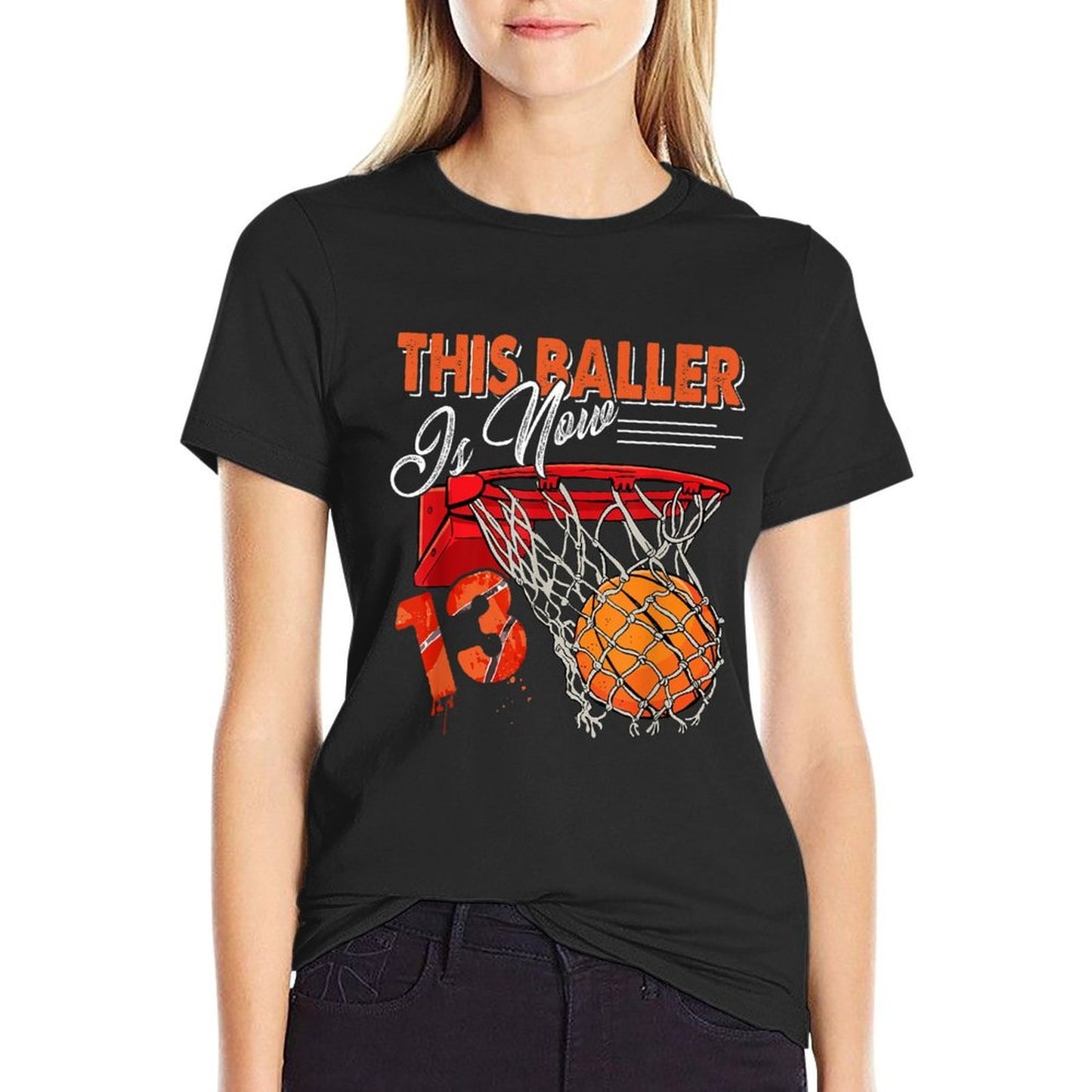 13th Birthday Basketball Funny 13 Years Old Kids Gift Rolled Sleeves T-Shirt