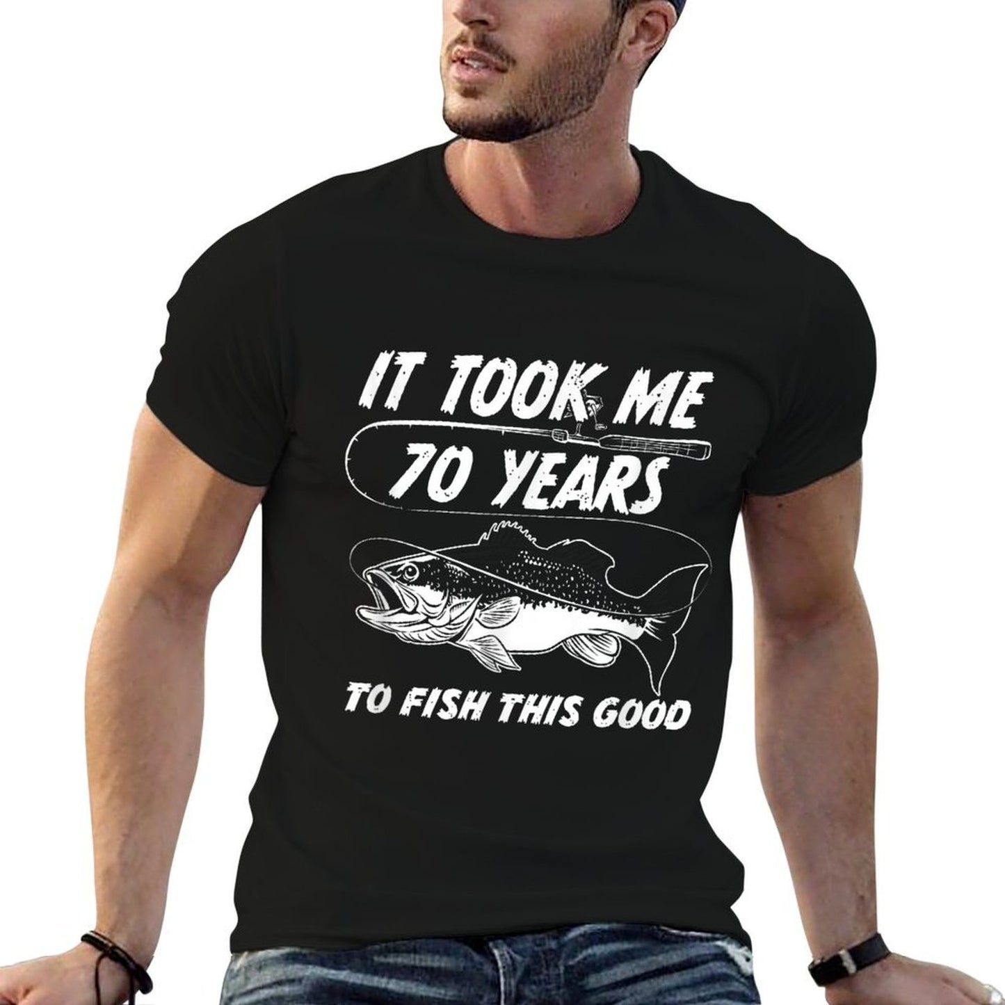 70th Birthday Fishing Birthday Gift - 70 Year Old Fisherman Fade-proof Color T-Shirt