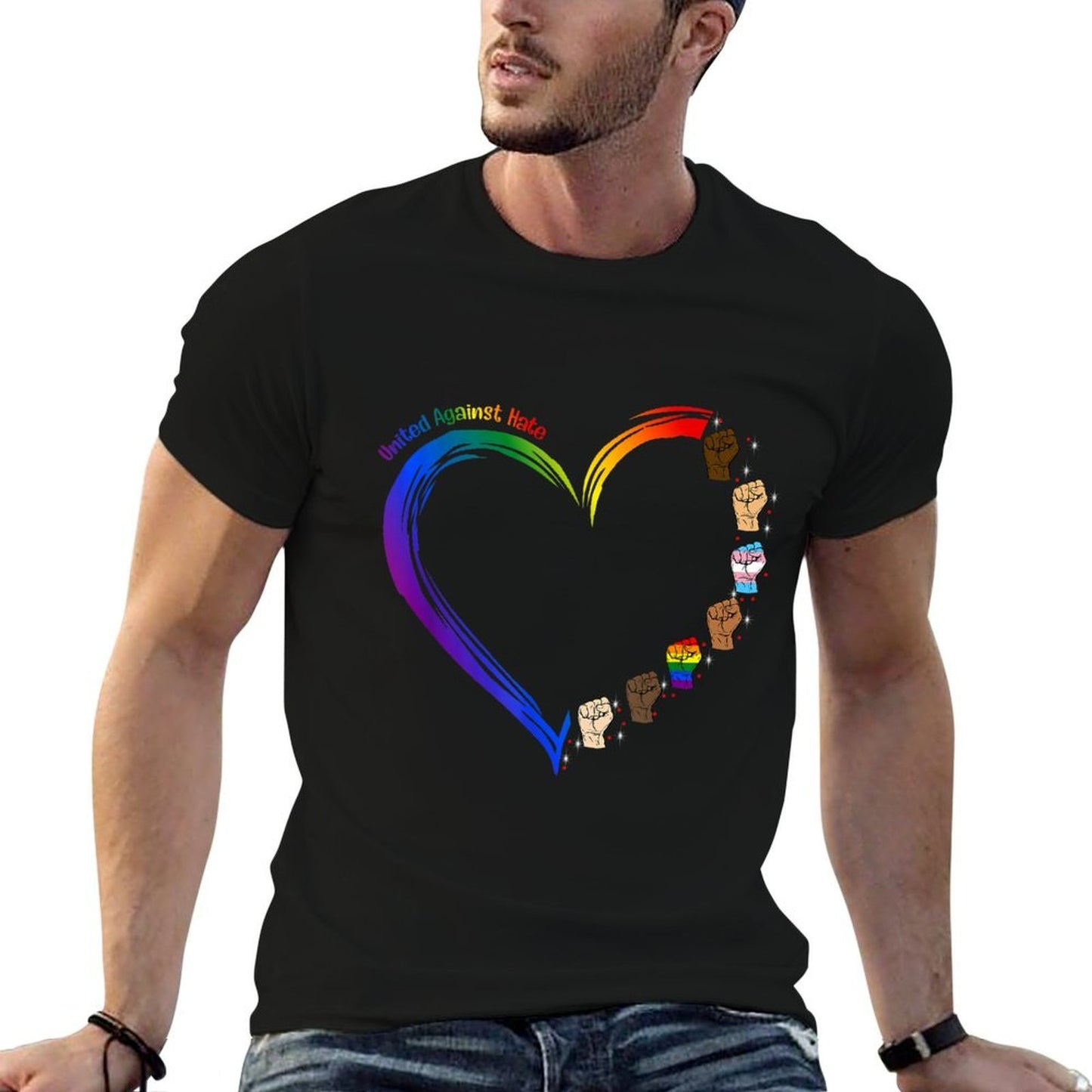 United Against Hate LGBT Pride Black Melanin Heart Rainbow Classic T-Shirt