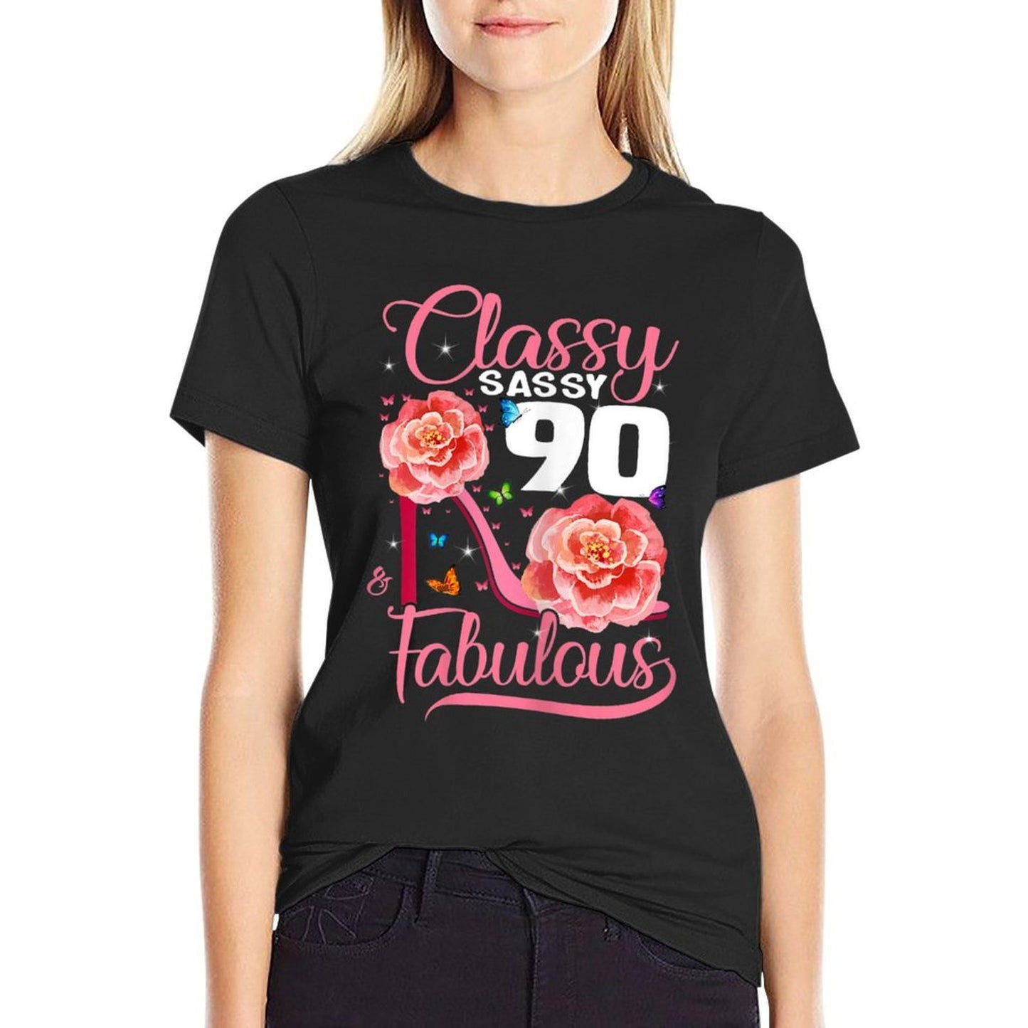 Womens Classy Sassy 90 And Fabulous 90th Birthday Heathered Texture T-Shirt