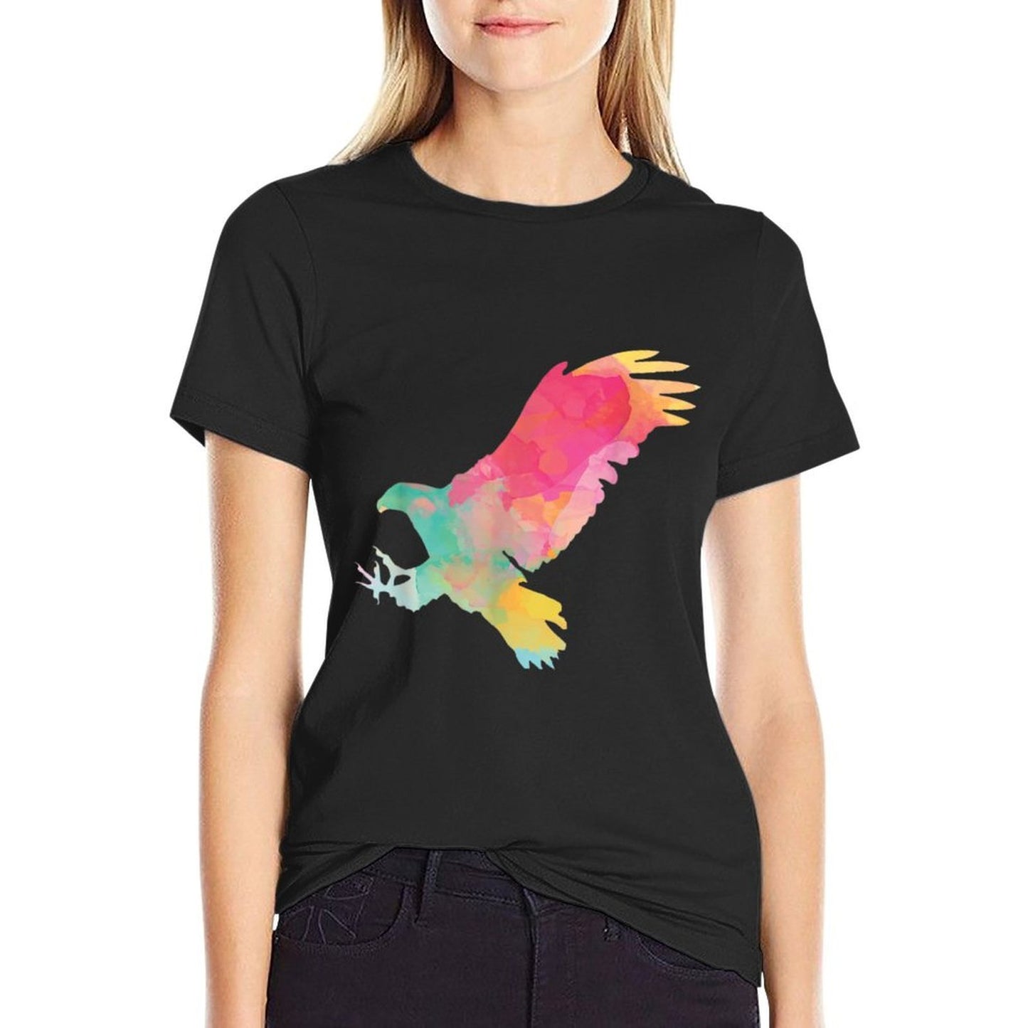Watercolor Flying Hawk Colorful Birders Bird Watching Moisture-wicking T-Shirt