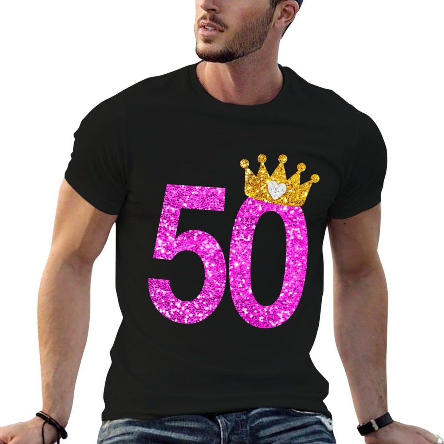 50th Birthday Princess Crown Long Sleeve Shirt Ribbed Collar T-Shirt