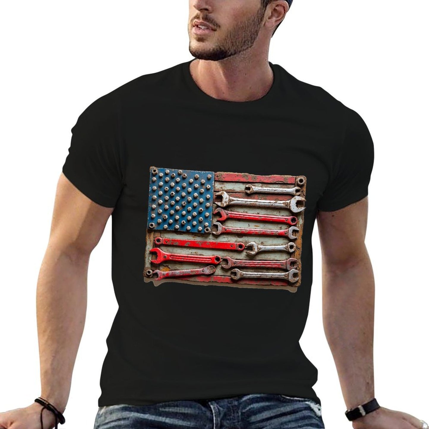 Vintage Mechanic USA American Patriotic Car Mens Soft T-Shirt