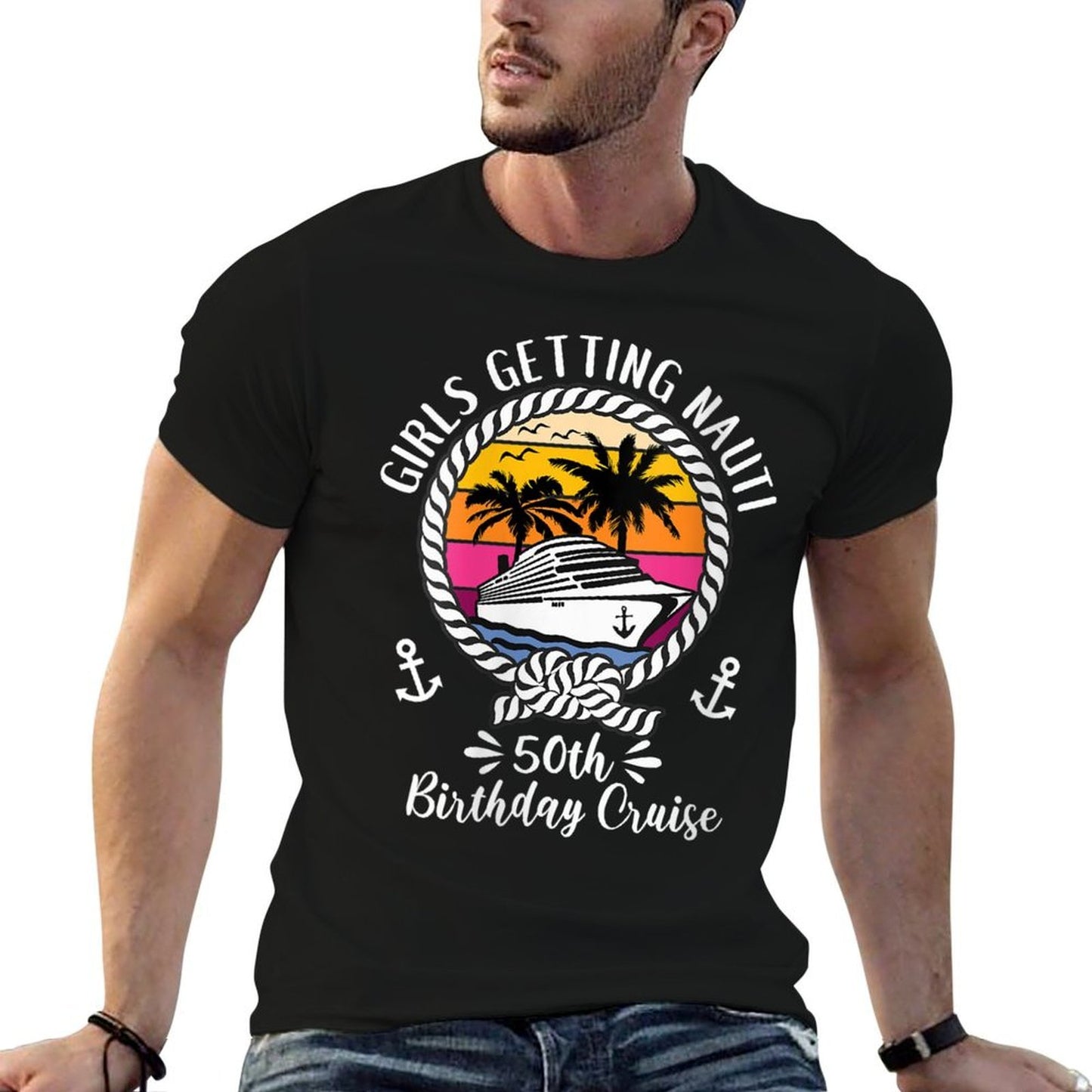 Womens Funny Girls Cruise Girls Getting Nauti 50th Birthday Cruise Eco-friendly Material T-Shirt