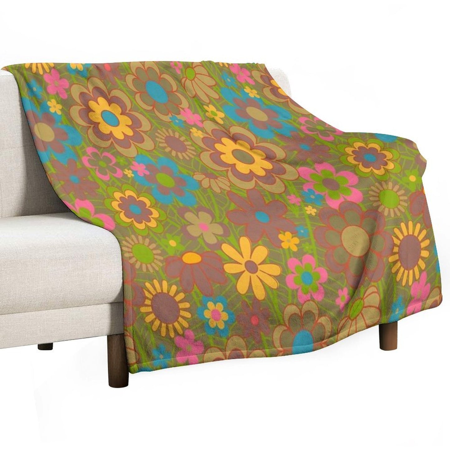 70s Joyride Flower Pattern Anti-pilling Throw Blanket