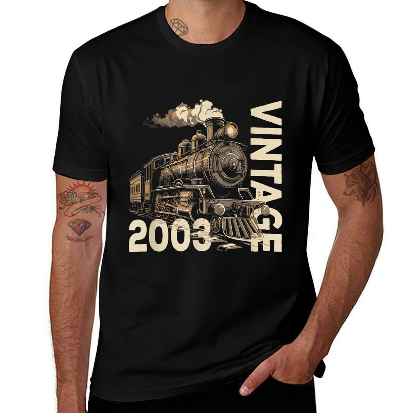 Vintage 2003 Steampunk Steam Train Locomotive 21st Birthday Trendy Pattern T-Shirt