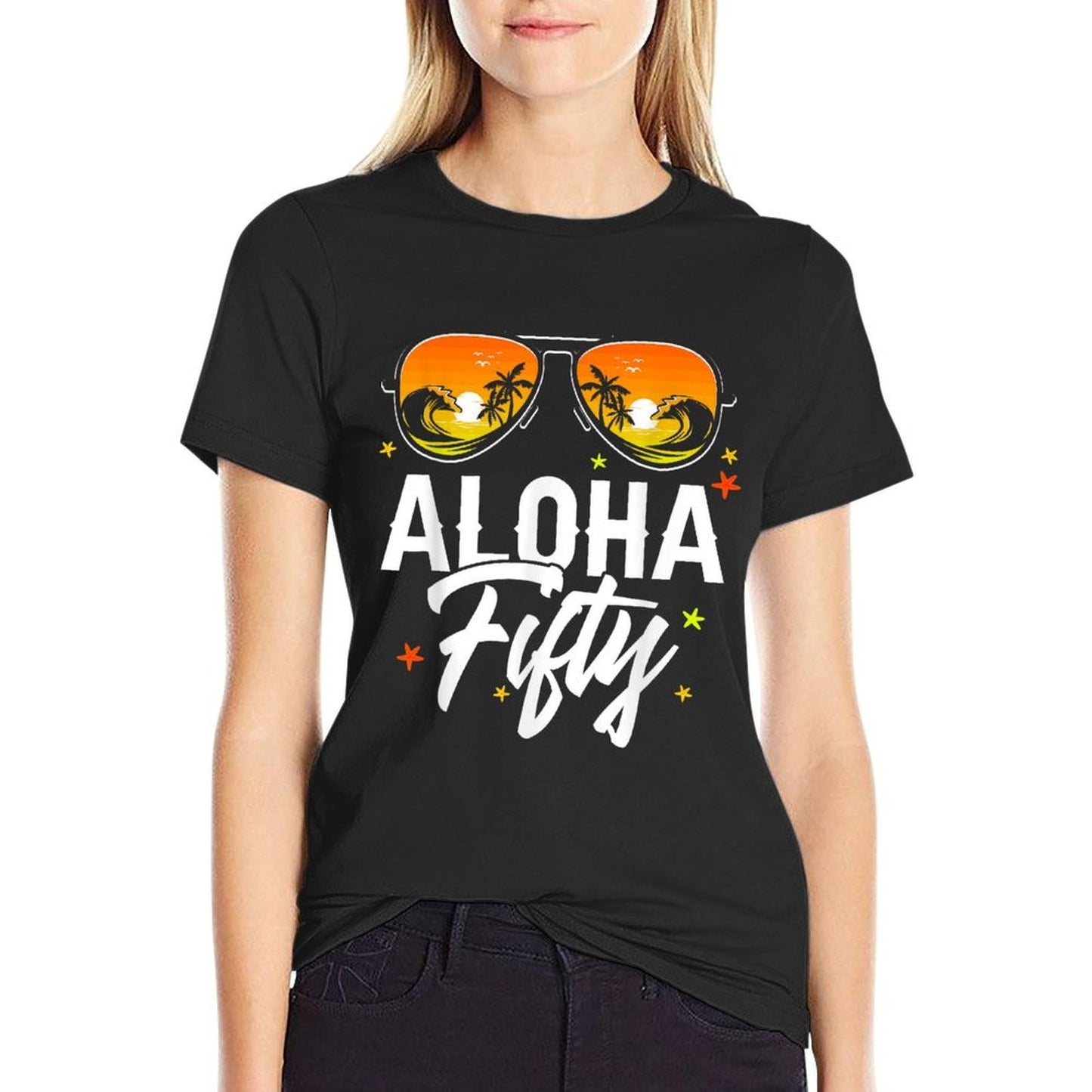 50th Birthday Aloha Beach Tropical Vacation Party Sunglasses Affordable Price T-Shirt