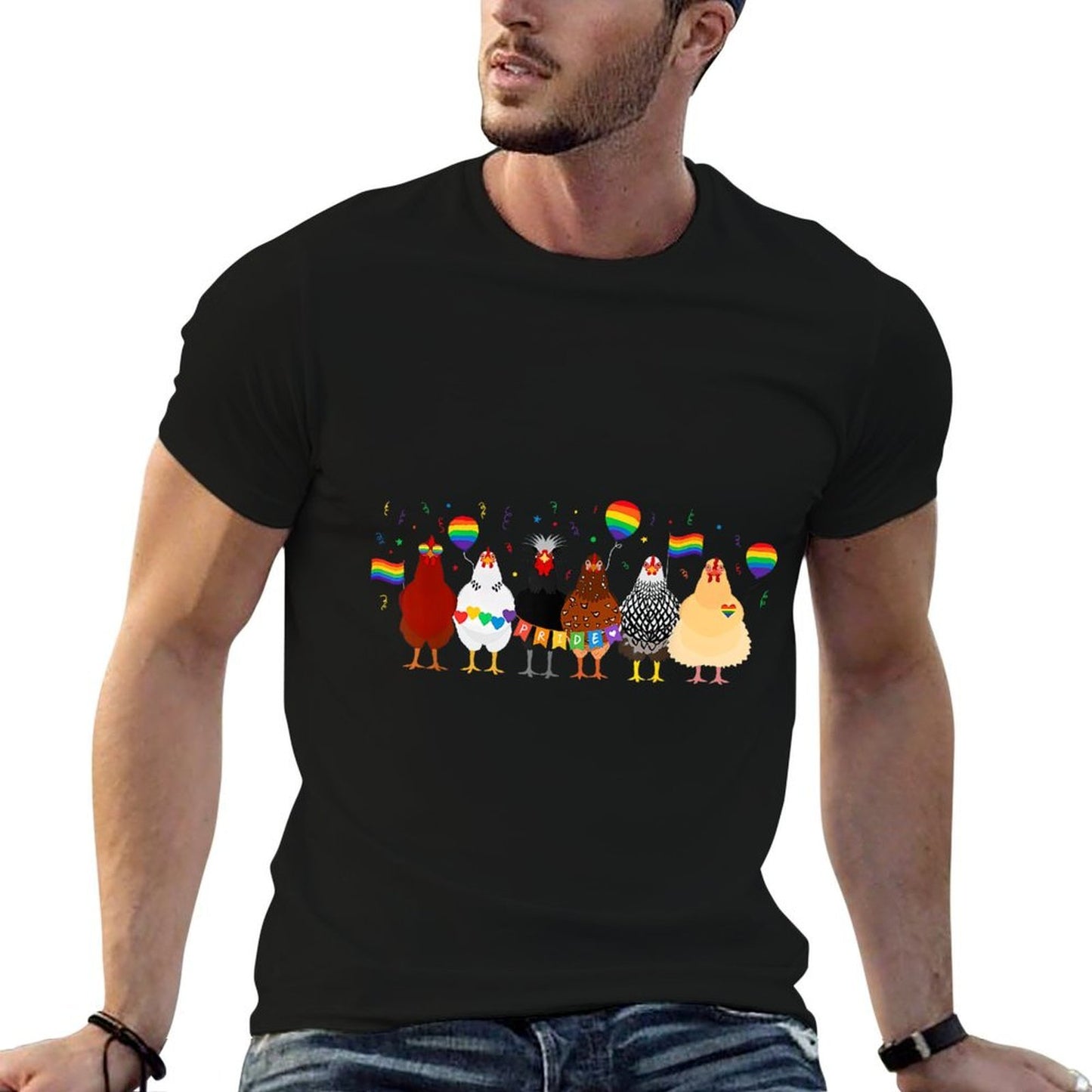 Vintage Gay Pride Chickens With Balloon Rainbow LGBTQ Graphic-printed T-Shirt