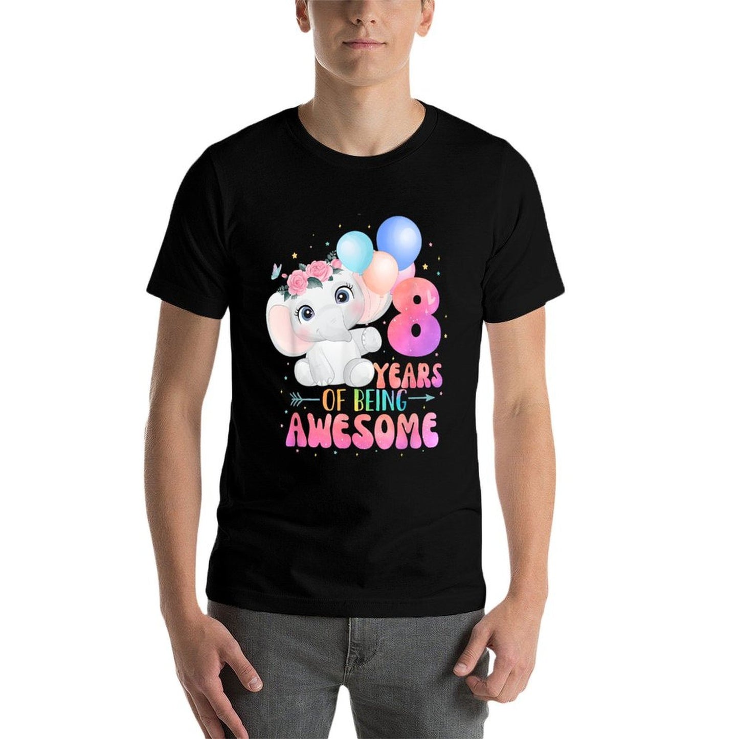 8 Years Of Being Awesome Cute Elephant 8th Birthday Girl Oversized Silhouette T-Shirt