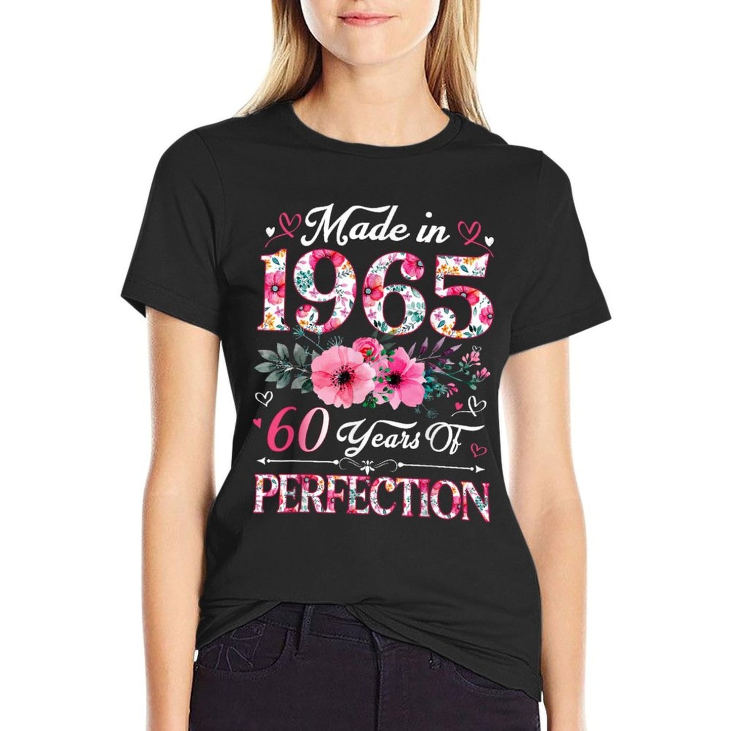 60 Year Old Made In 1965 Floral 60th Birthday Women Heathered Texture T-Shirt