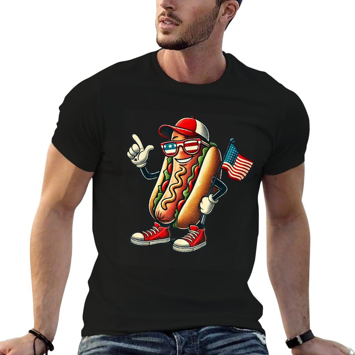 4th of July Hotdog Patriotic USA Retro Boys Men Kids Versatile T-Shirt