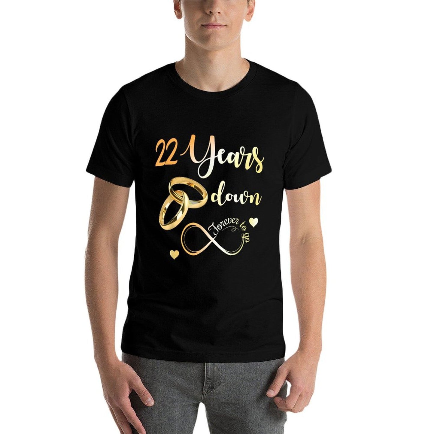 22 Years Down Forever To Go 22nd Wedding Anniversary Couple Rolled Sleeves T-Shirt