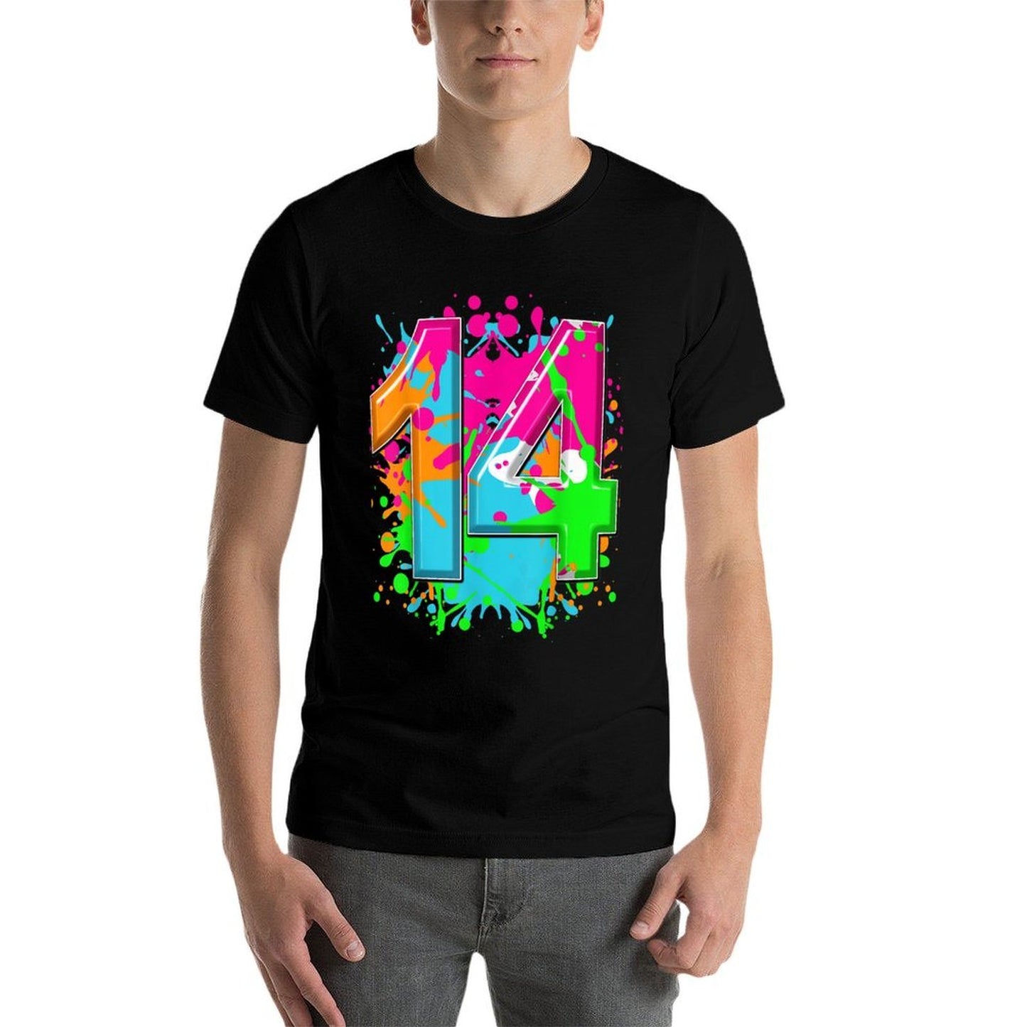 14th Birthday For Girls, Boys. 14 Year Paint Splashes High-quality Stitching T-Shirt