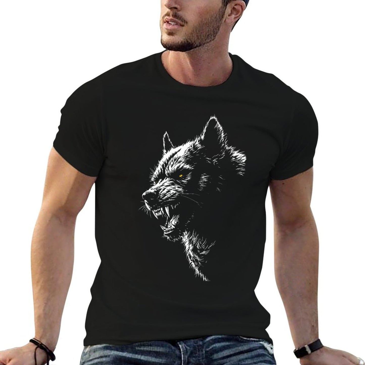 Wild Angry Stray Dog Streetwear Premium Ribbed Collar T-Shirt