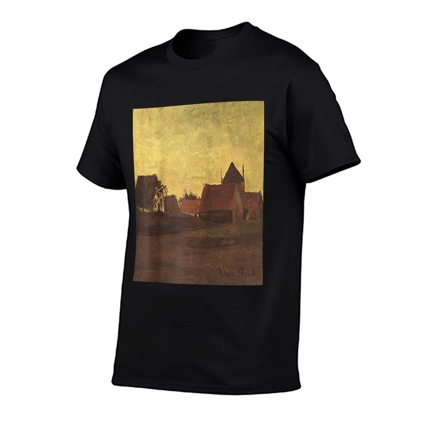 Van Gogh Farmhouses in Loosduinen Near The Hague at Twilight Raglan Baseball High-quality Stitching T-Shirt