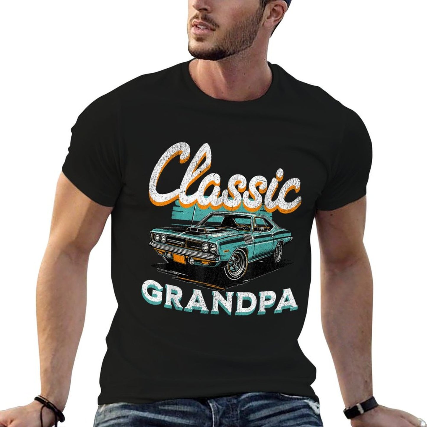 Vintage Funny Grandpa Classic Car Graphic Fathers Day Affordable Price T-Shirt