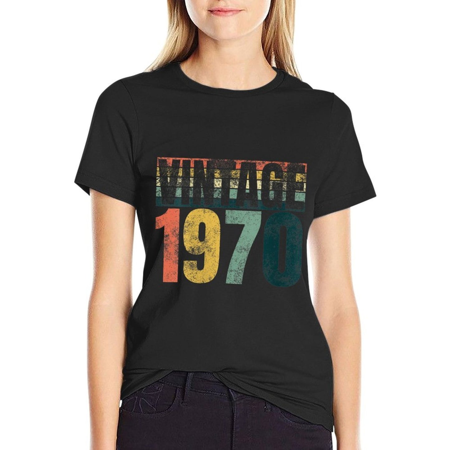 Womens Vintage 1970 Bday Turning 50 Gifts Distressed 50th Birthday Graphic-printed T-Shirt