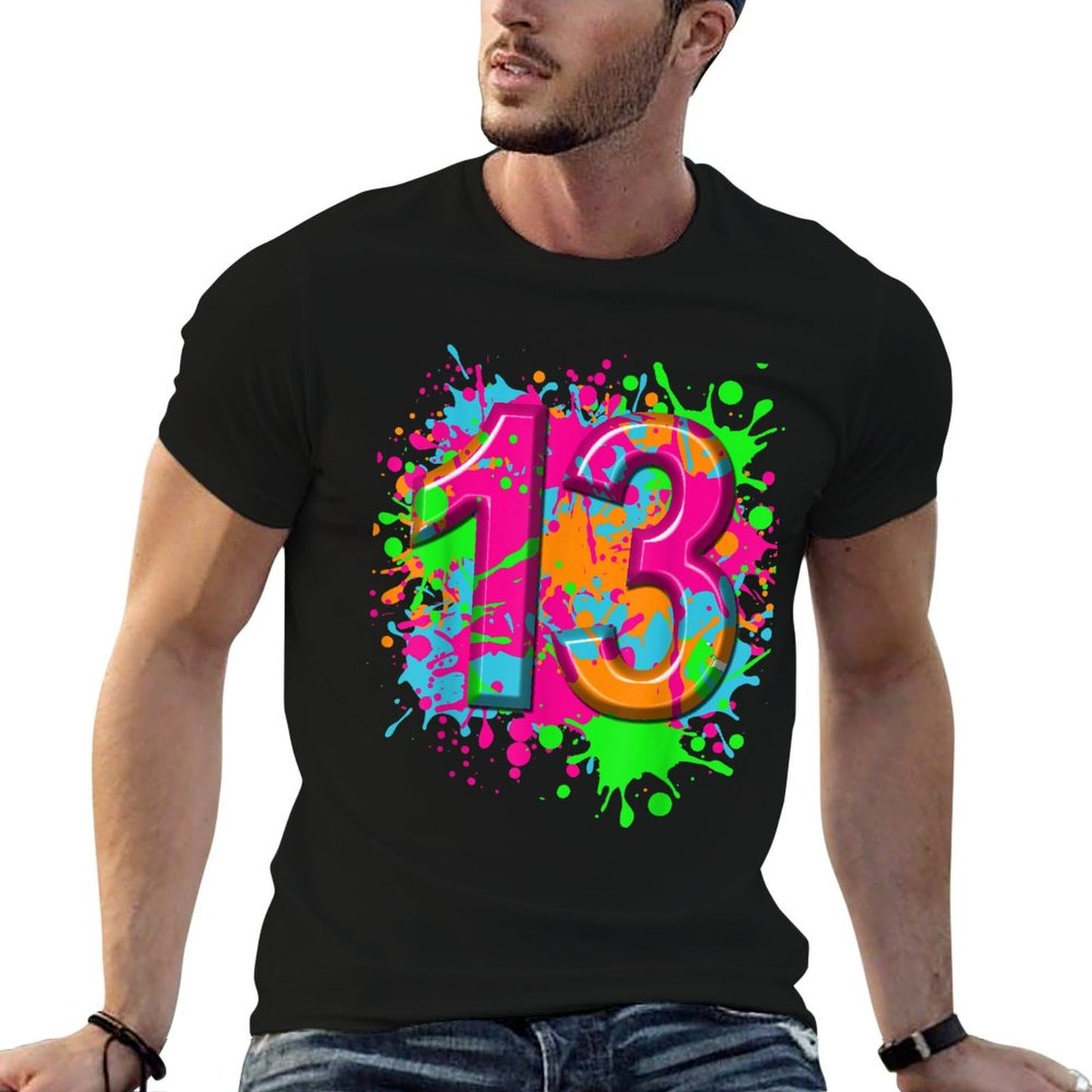 13th Birthday Paint Splashes T-shirt Kids Girls Boys 13 Year Easy-care T-Shirt